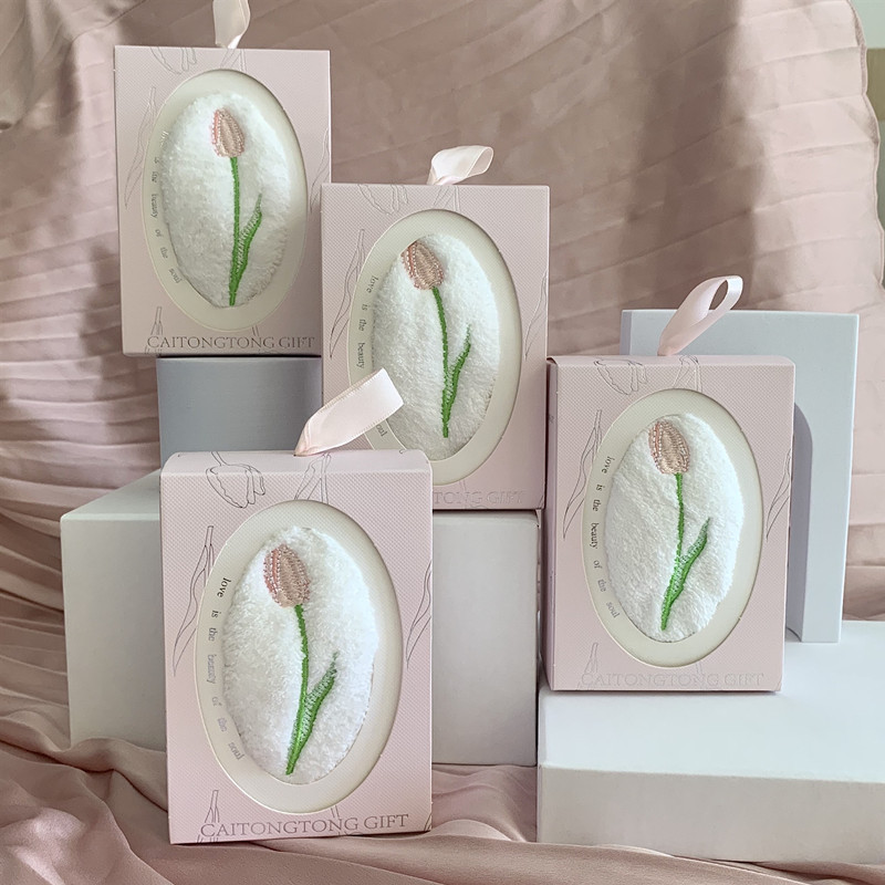Home Textiles Towel Set - Haftowany ręcznik do rąk z tulipanami,